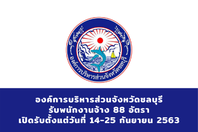 องค์การบริหารส่วนจังหวัดชลบุรี รับพนักงานจ้าง จำนวน 88 อัตรา สมัครตั้งแต่วันที่ 14 - 25 กันยายน 2563