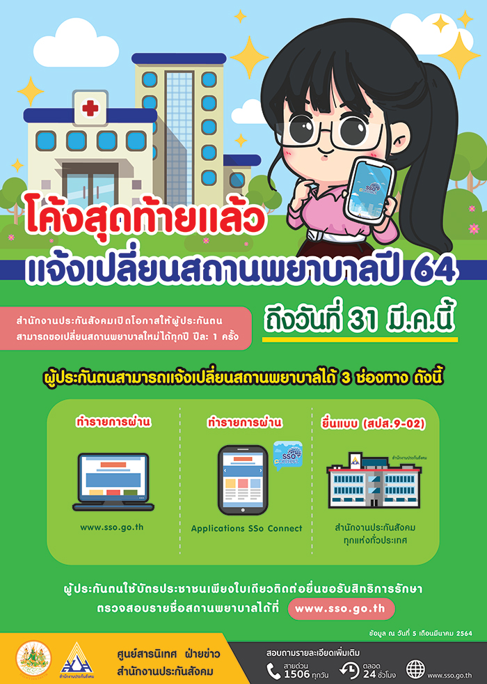 ผู้ประกันตนสนใจเปลี่ยน รพ. รีบยื่นภายใน 31 มี.ค.นี้เท่านั้น