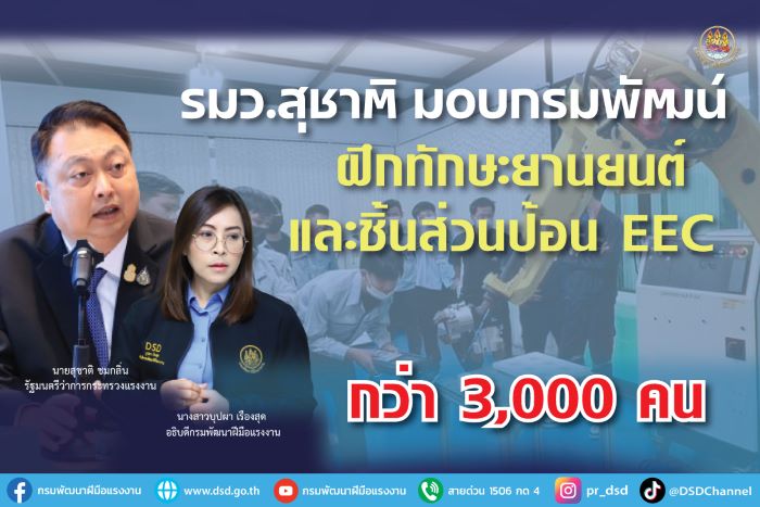 รมว.สุชาติ มอบกรมพัฒน์ ฝึกทักษะยานยนต์และชิ้นส่วนป้อน EEC กว่า 3,000 คน