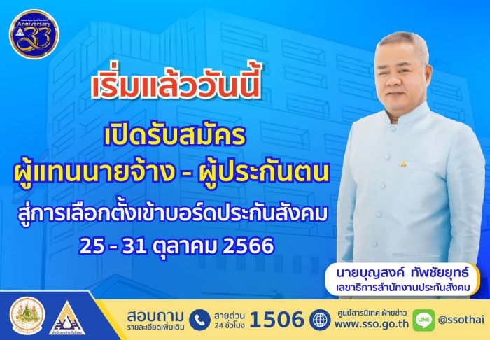 เริ่มแล้ววันนี้ เปิดรับสมัครผู้แทนนายจ้าง – ผู้ประกันตน สู่การเลือกตั้งเข้าบอร์ดประกันสังคม 25 – 31 ตุลาคม 2566